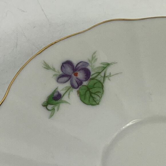 Vtg Inarco Japan Saucer Purple Violets Gold Trim E-5490 Floral Scalloped Edge - Picture 5 of 8